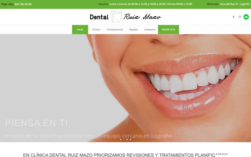 Portada de la web de la Clínica Dental Ruíz Mazo de Logroño