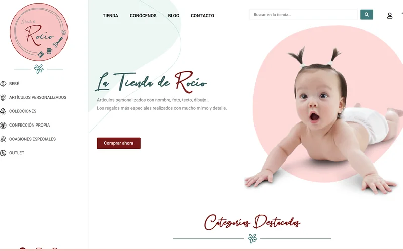 Portada de la tienda online La Tienda de Rocío, de ropa infantil y artículos personalizados