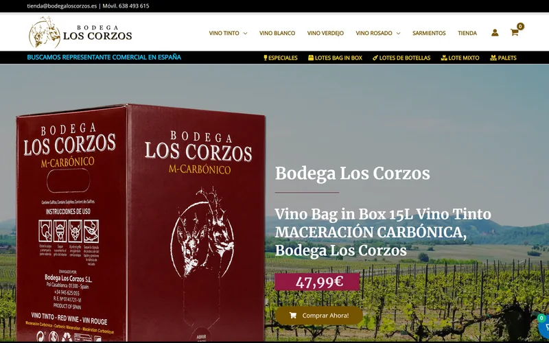 Portada de la tienda online de Bodega Los Corzos con un Bag in Box de 15 litros
